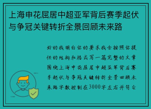 上海申花屈居中超亚军背后赛季起伏与争冠关键转折全景回顾未来路 上海申花屈居中超亚军背后赛季起伏与争冠关键转折全景回顾未来路